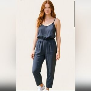 Mark Steele Blue Gray Sleeveless Jumpsuit Elastic Waist Large